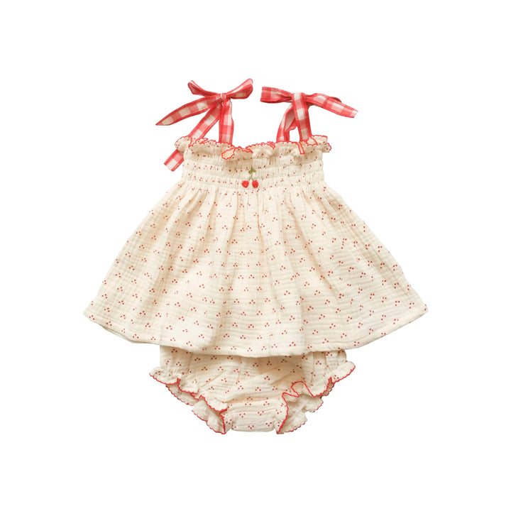 Embroidered Smock Set Red Dot Cherry