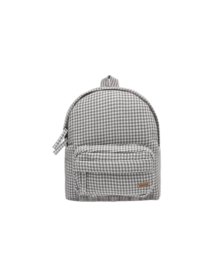 Organic Mini Backpack features a main zip compartment, front zip pocket, top handle, and adjustable padded shoulder straps—perfectly sized for little ones.

Featuring a timeless &