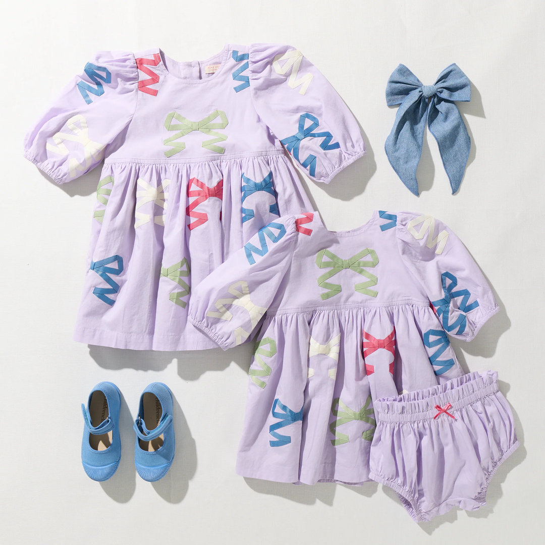 Brooke Dress Lavender Multi Bow Applique