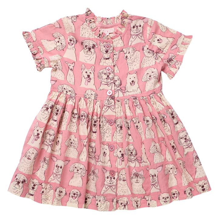 Autumn Dress - Pink Sketched Dogs