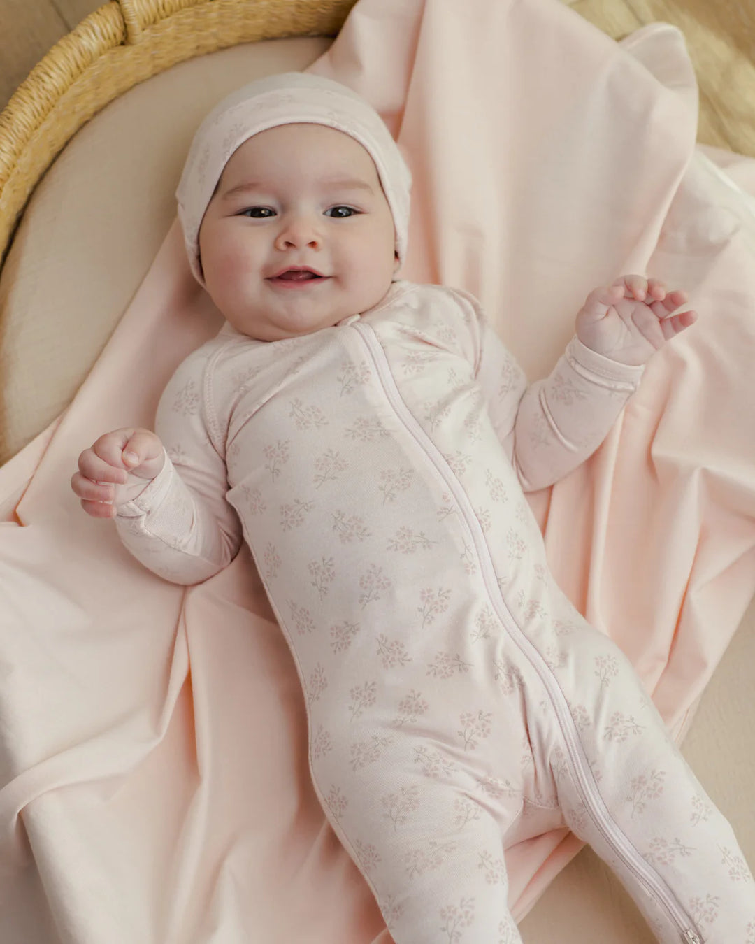 ORGANIC Modal Zip Footie || Pink Blossom