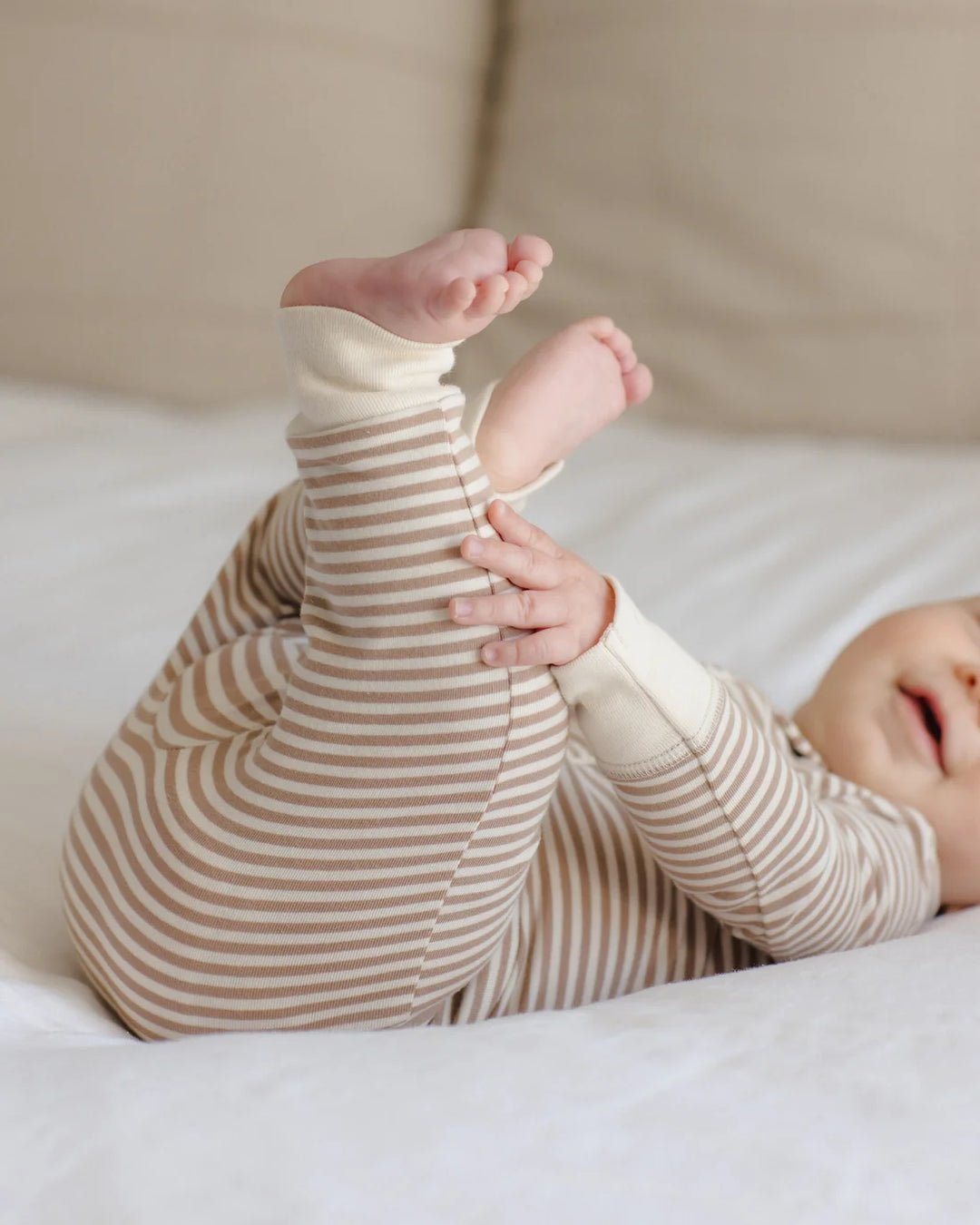 ORGANIC Zip Long Sleeve Sleeper Almond Stripe