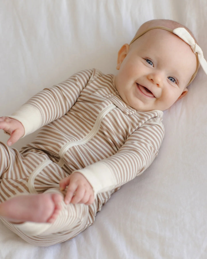 ORGANIC Zip Long Sleeve Sleeper Almond Stripe