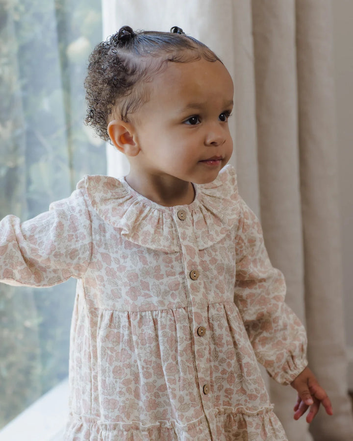 ORGANIC Ruffle Collar Button Dress Pink Blossom