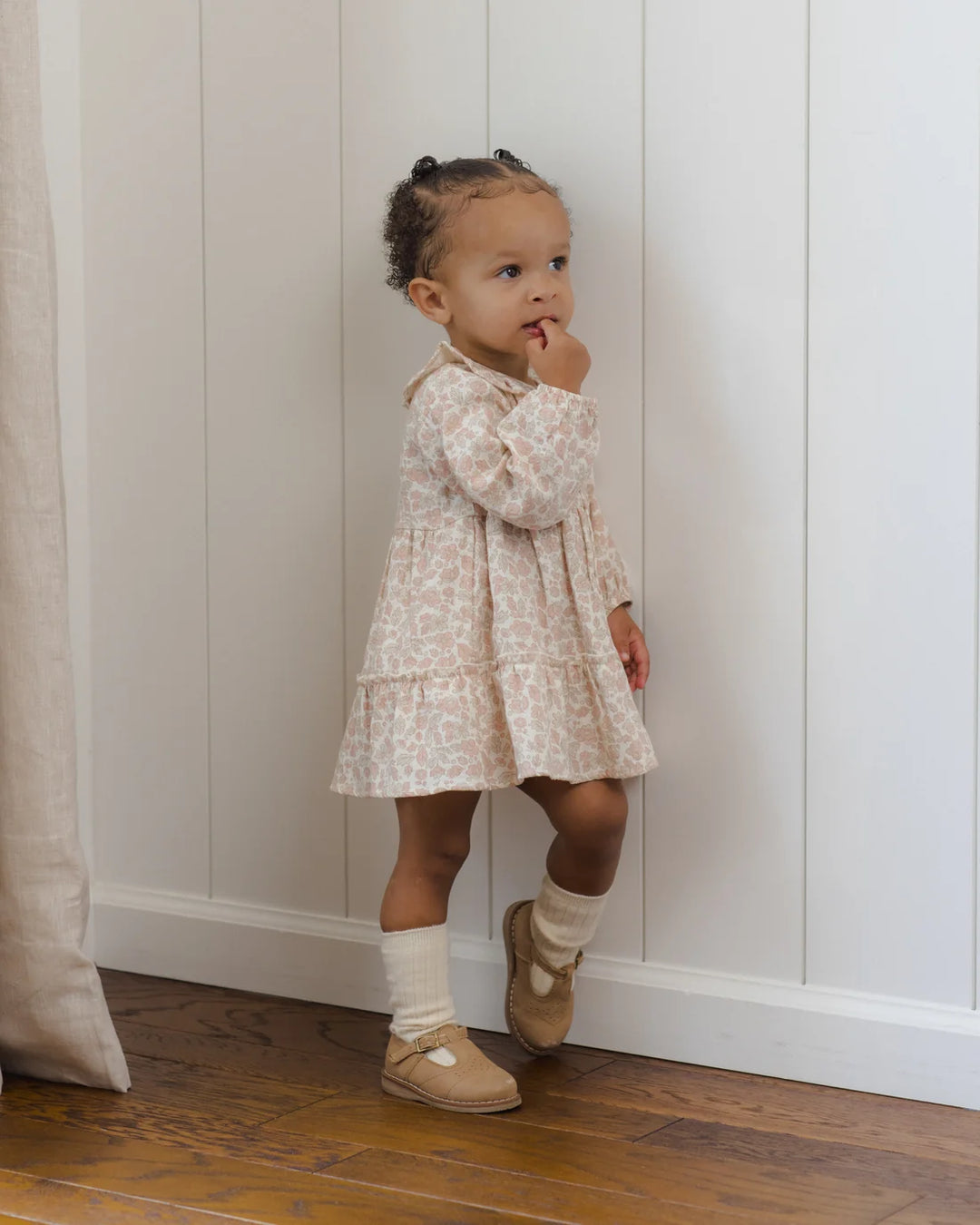 ORGANIC Ruffle Collar Button Dress Pink Blossom