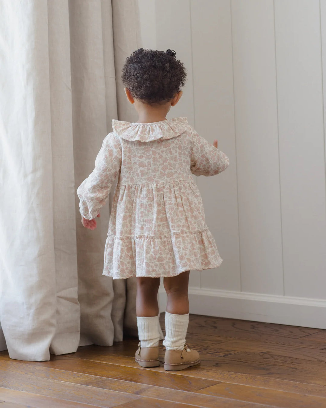 ORGANIC Ruffle Collar Button Dress Pink Blossom