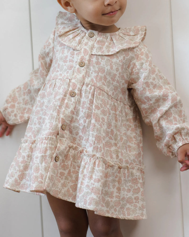 ORGANIC Ruffle Collar Button Dress Pink Blossom