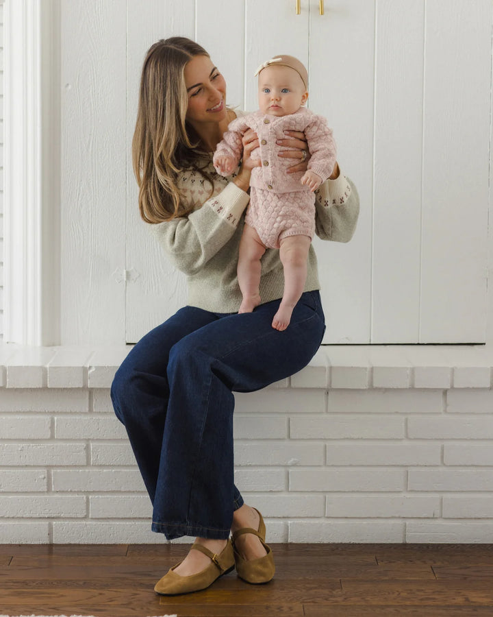 ORGANIC Dusty Rose Speckle Bubble Knit Cardigan