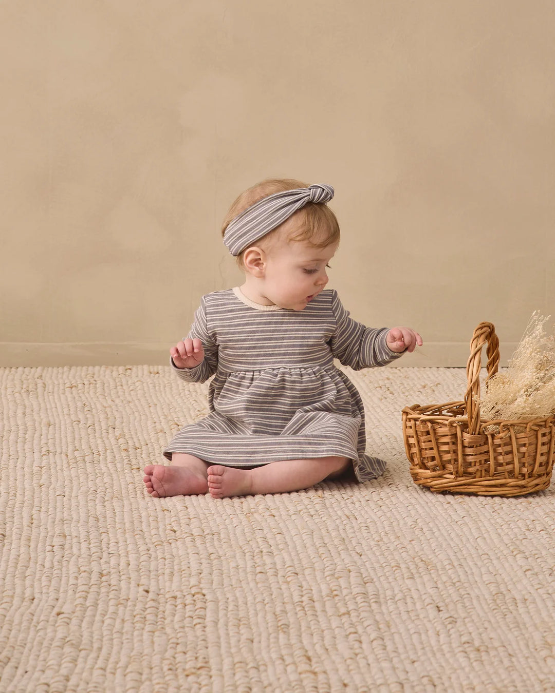 ORGANIC Slate Microstripe Ribbed Long Sleeve Dress