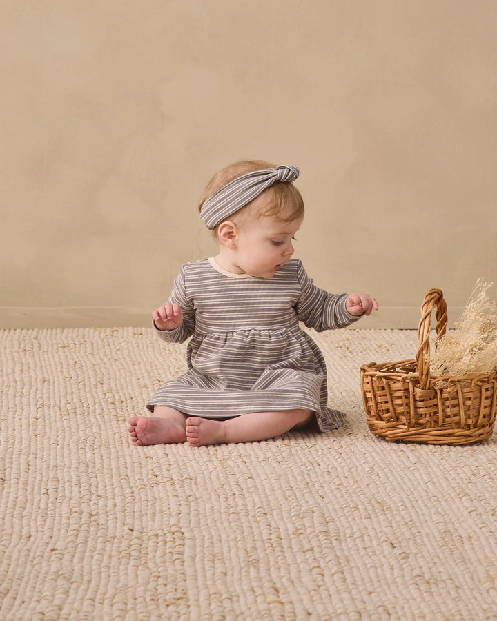 ORGANIC Slate Microstripe Ribbed Long Sleeve Dress