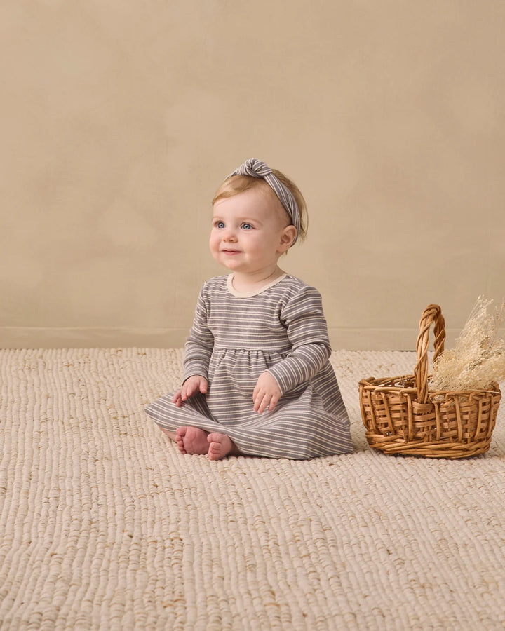 ORGANIC Slate Microstripe Ribbed Long Sleeve Dress