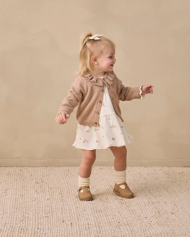 QUINCY MAE Heathered Almond Ruffle Collar Cardigan
