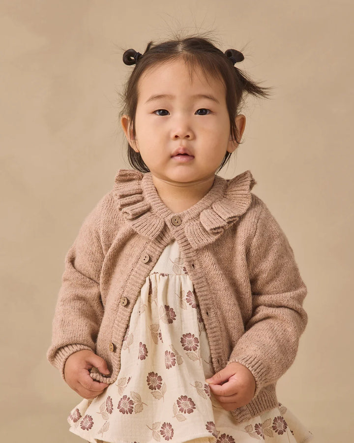 QUINCY MAE Heathered Almond Ruffle Collar Cardigan