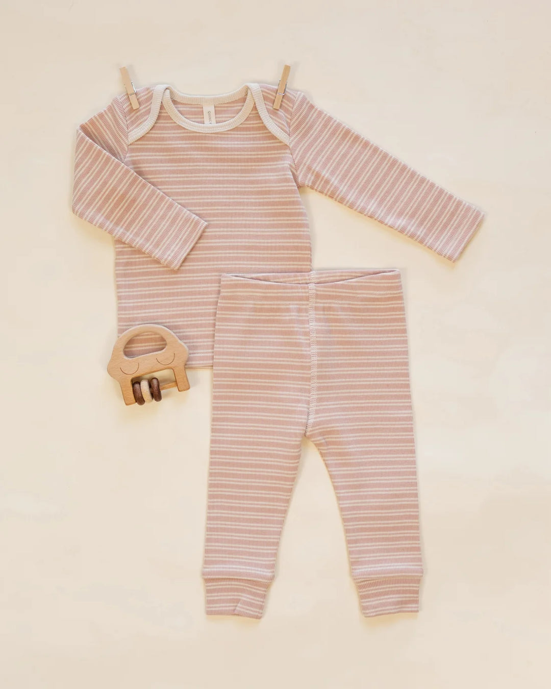 ORGANIC Dusty Rose Microstripe Ribbed Tee + Legging Set