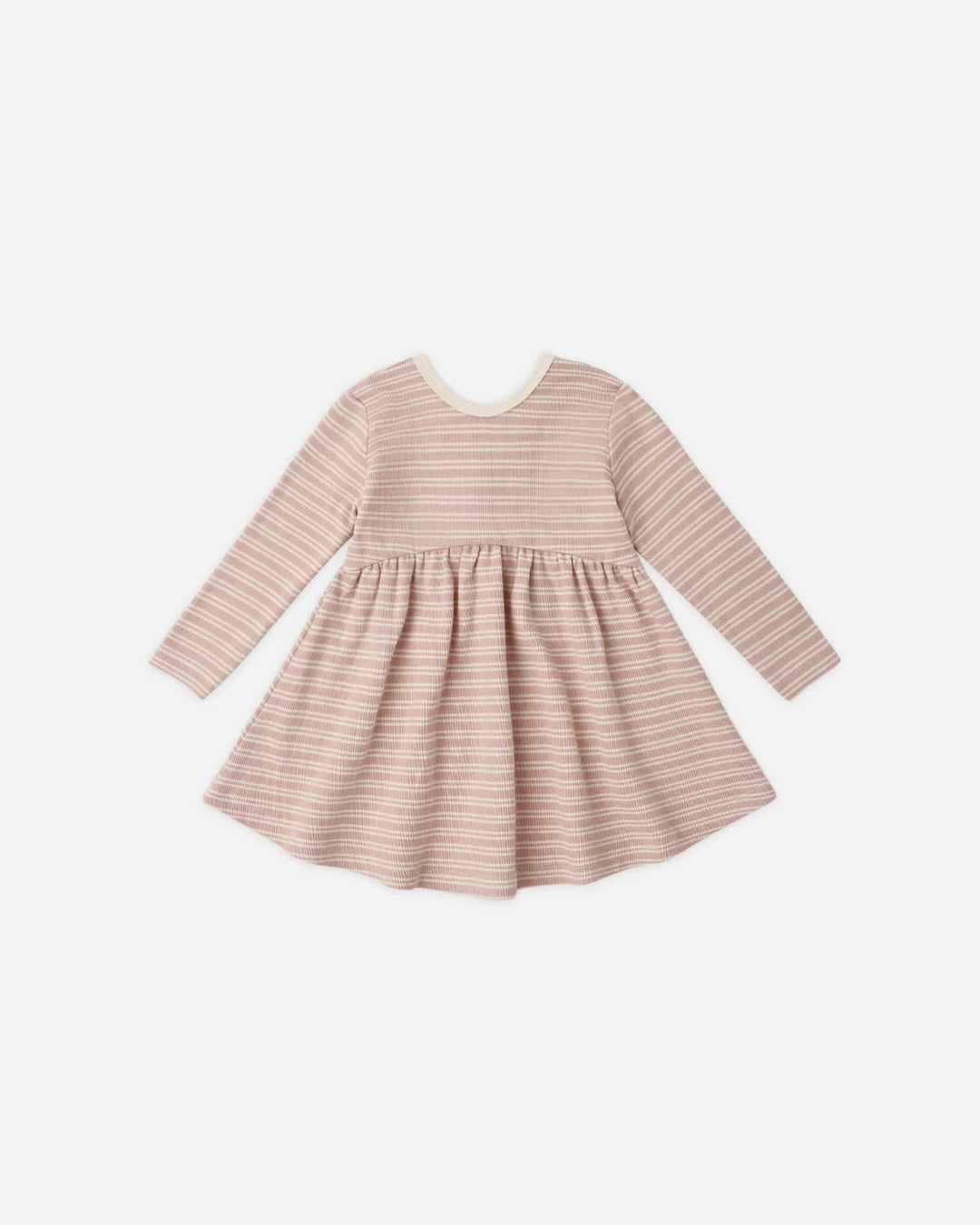 ORGANIC Ribbed Long Sleeve Dress Dusty Rose Microstripe