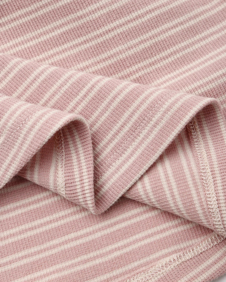 ORGANIC Ribbed Long Sleeve Dress Dusty Rose Microstripe