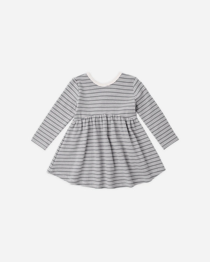 ORGANIC Slate Microstripe Ribbed Long Sleeve Dress