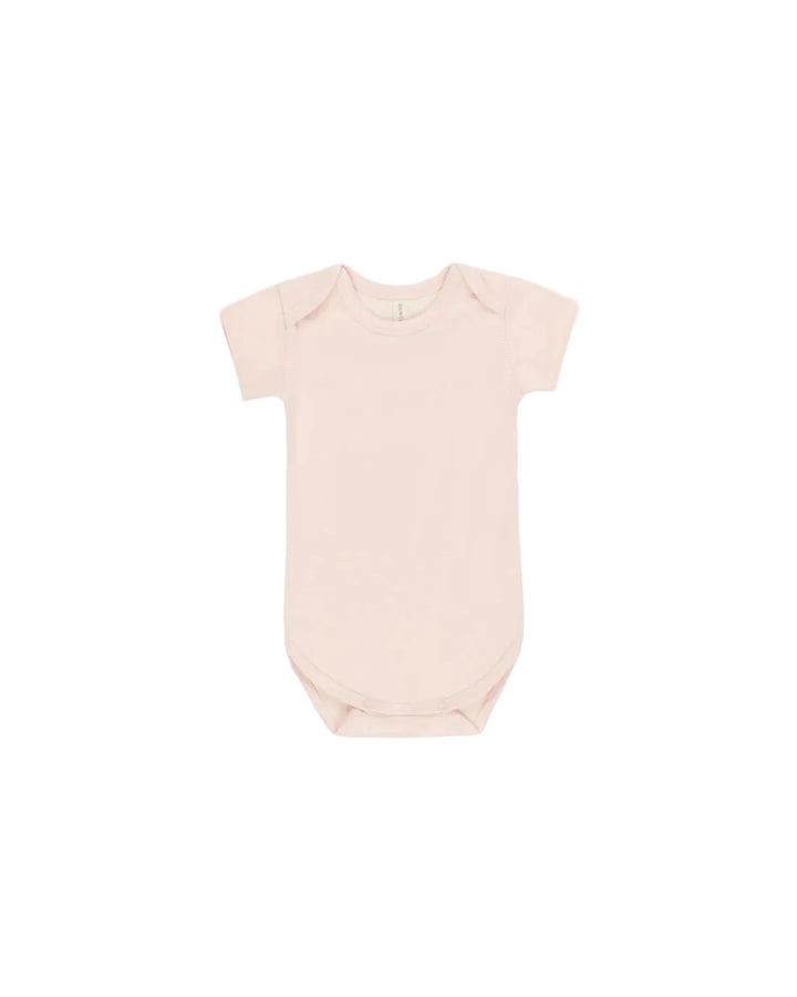 Pink baby bodysuit on a white background