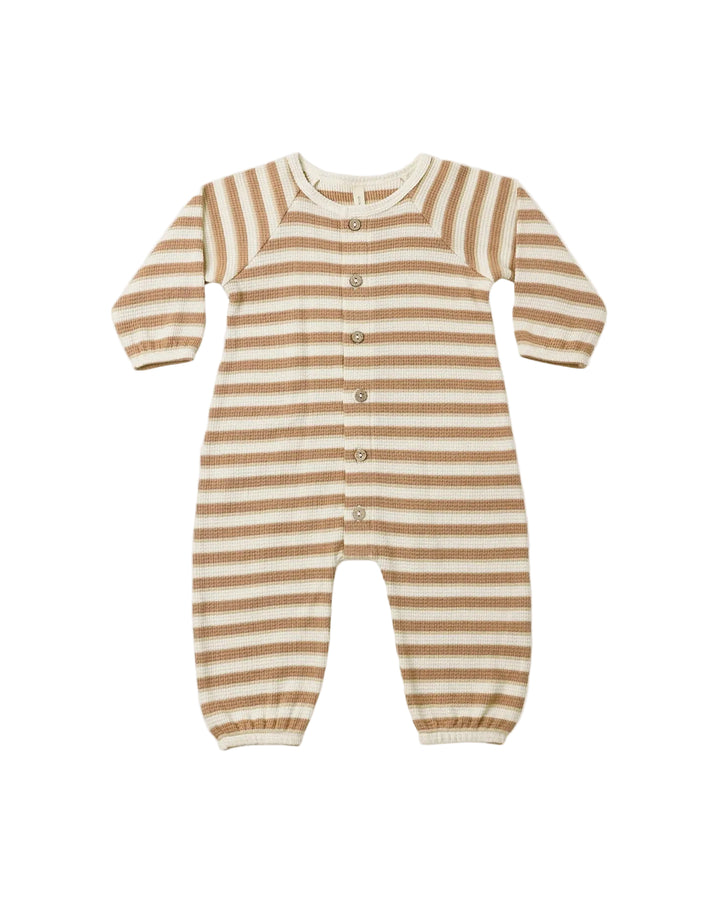 ORGANIC Waffle Long Sleeve Jumpsuit Spice Stripe