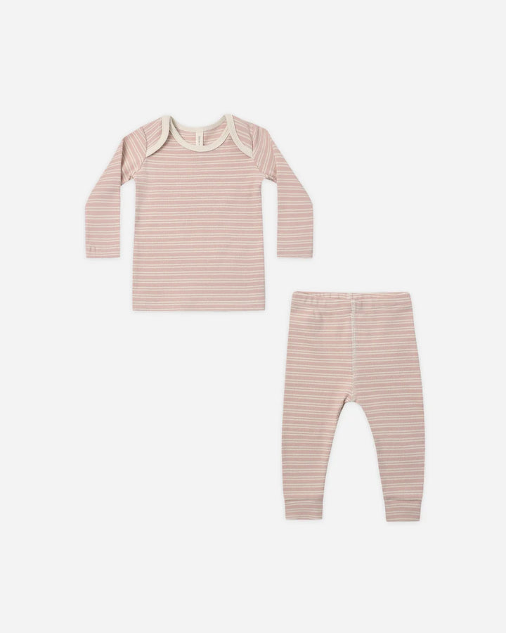ORGANIC Dusty Rose Microstripe Ribbed Tee + Legging Set
