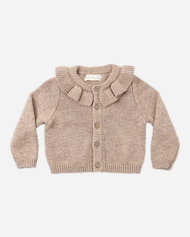 QUINCY MAE Heathered Almond Ruffle Collar Cardigan