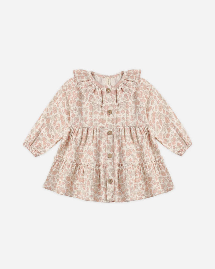 ORGANIC Ruffle Collar Button Dress Pink Blossom