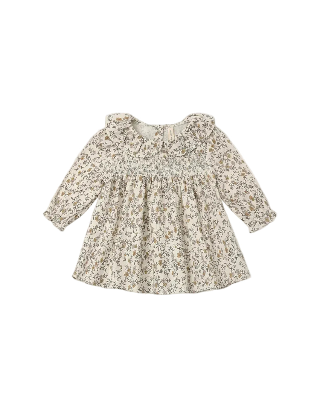 Our Callie Dress is a timeless, feminine style featuring a darling eyelet collar, a smocked front bodice, a softly gathered skirt, and delicate ruffle sleeves. Buttons at the back allow for easy dressing, and matching bloomers