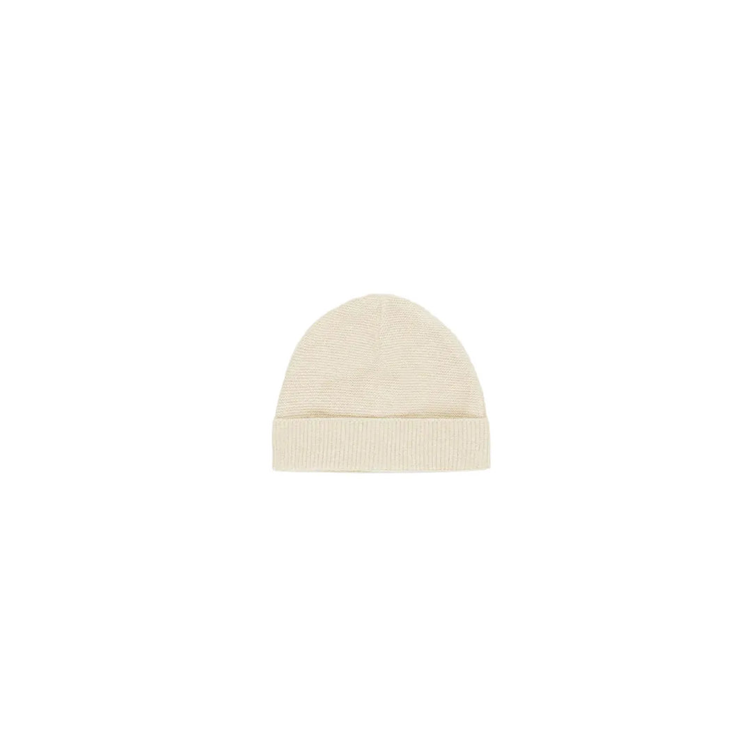 Beige beanie on a white background