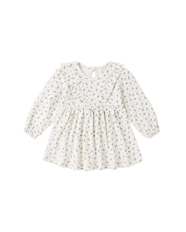 ORGANIC Long Sleeve Ruffle V Dress Blue Ditsy
