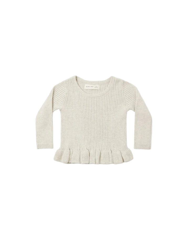 Rib Knit Peplum Top Heathered Oatmeal