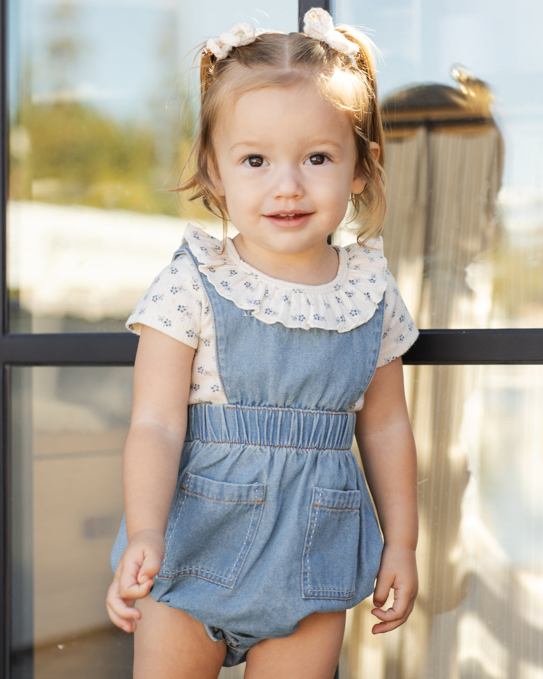 RYLEE + CRU Ruffle Collar Bodysuit || Blue Ditsy