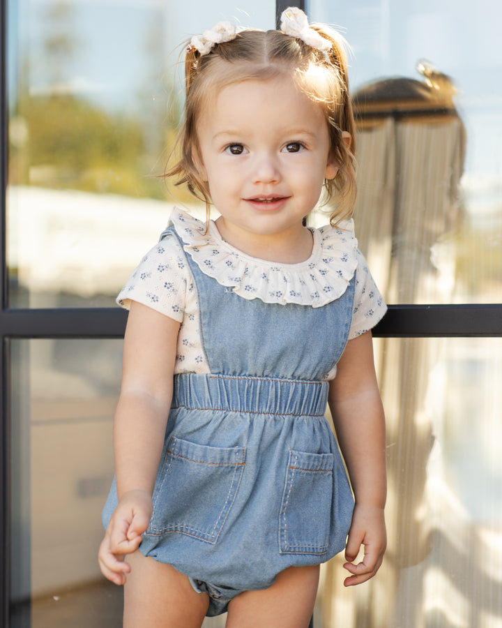 RYLEE + CRU Ruffle Collar Bodysuit || Blue Ditsy