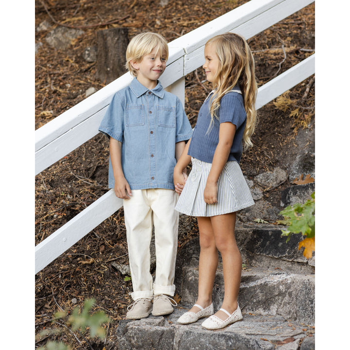Pleated Denim Skirt || Railroad Stripe