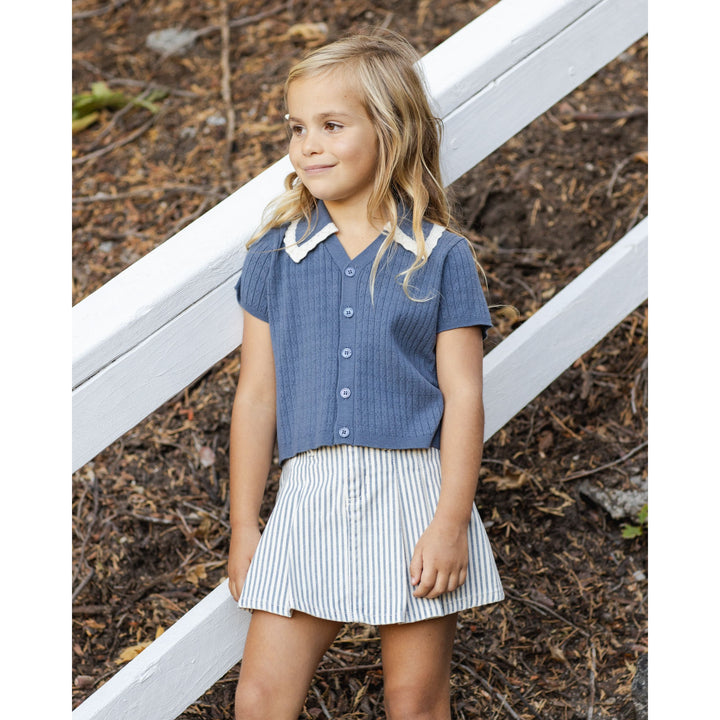 Pleated Denim Skirt || Railroad Stripe