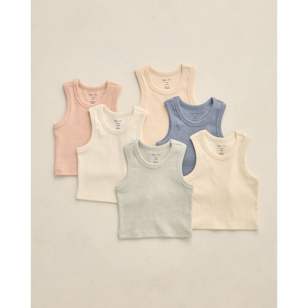 RYLEE + CRU Ribbed Tank Set || Natural, Heathered Marine