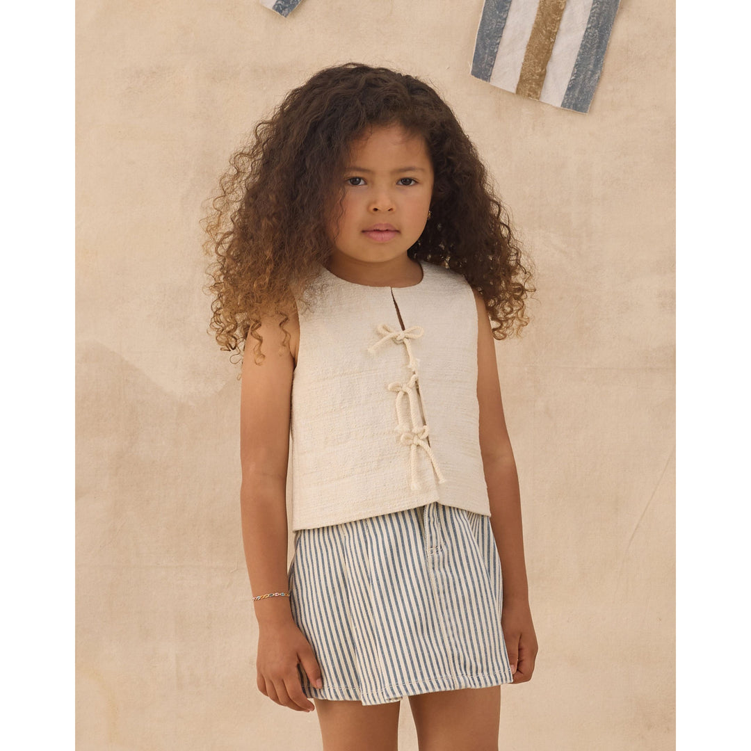 Pleated Denim Skirt || Railroad Stripe