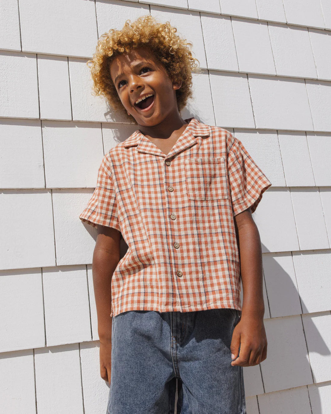 RYLEE + CRU Poppy Gingham Lapel Collar Shirt