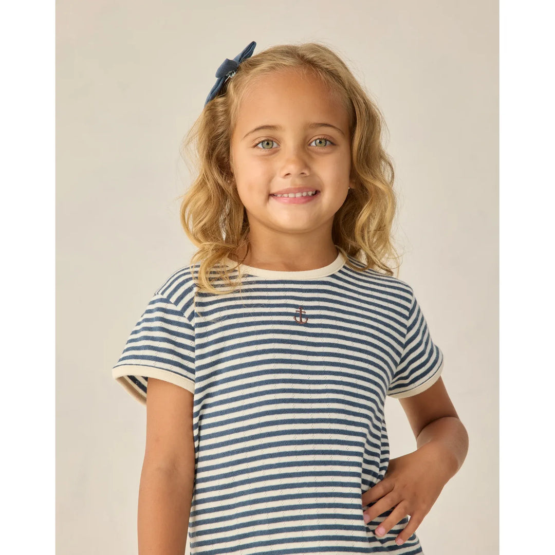 Pointelle Tee | Navy Stripe