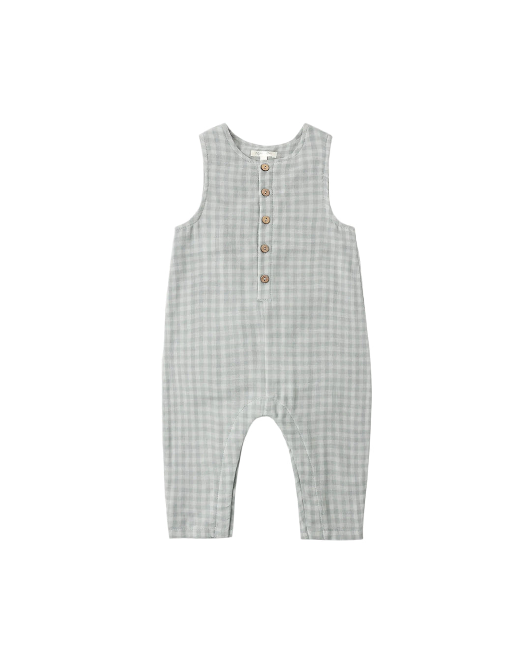 Our lightweight sleeveless Rylee + Cru one-piece jumpsuit with a coconut button placket makes this outfit a breeze.

*Bottom snaps included on sizes 0-3M - 18-24M for easy changes

Featuring a ‘green gingham’ hue. Welcome warm beach days in this retro look.