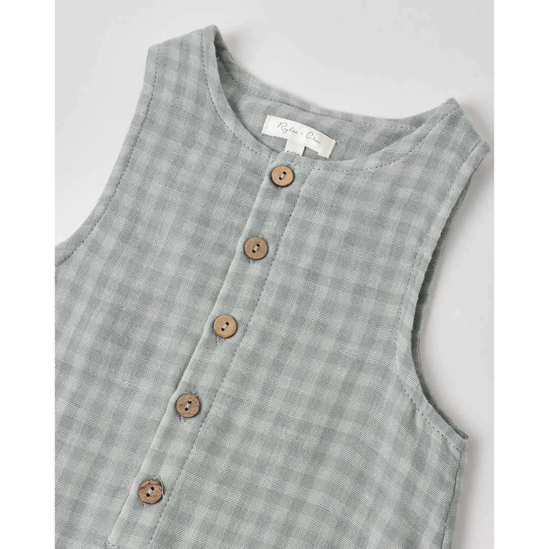 Button Jumpsuit || Green Gingham