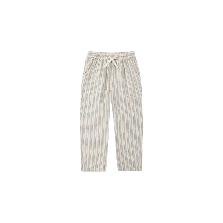 Striped pants with a drawstring on a white background