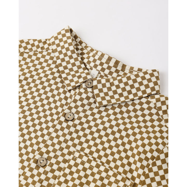 Collared Short Sleeve Shirt || Ocre Check