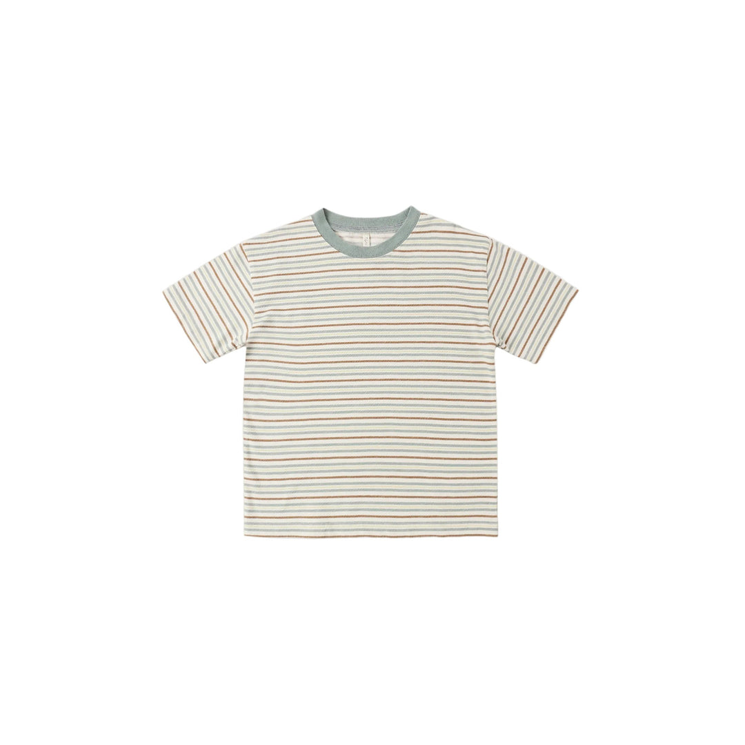 Rylee + Cru Relaxed fit tee made from our soft cotton jersey. Shoulder snaps included in sizes 0-3m - 18-24m for easy dressing.

Featuring a 'vintage stripe' hue. Live the sweet life in this cool look.