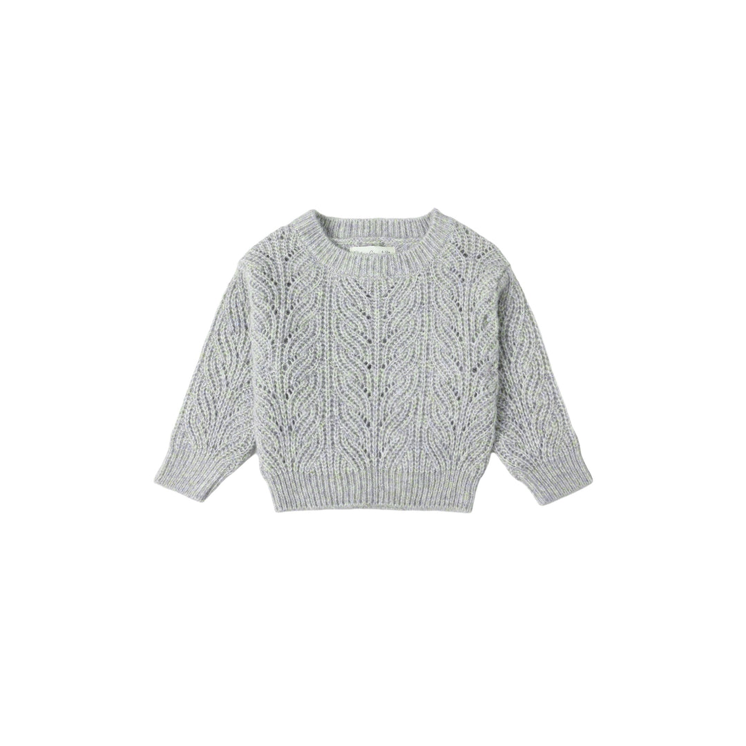 RYLEE + CRU Shiloh Sweater  in Dusty Blue Gray knitted sweater on a white background