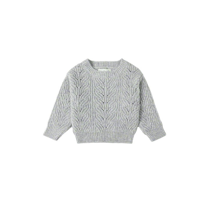 RYLEE + CRU Shiloh Sweater  in Dusty Blue Gray knitted sweater on a white background