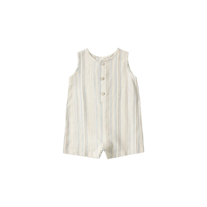 This slim cut Rylee + Cru sleeveless romper is an everyday essential for the warmer days ahead. Includes buttons on front and snaps along bottom for easy changes.

Featuring a &