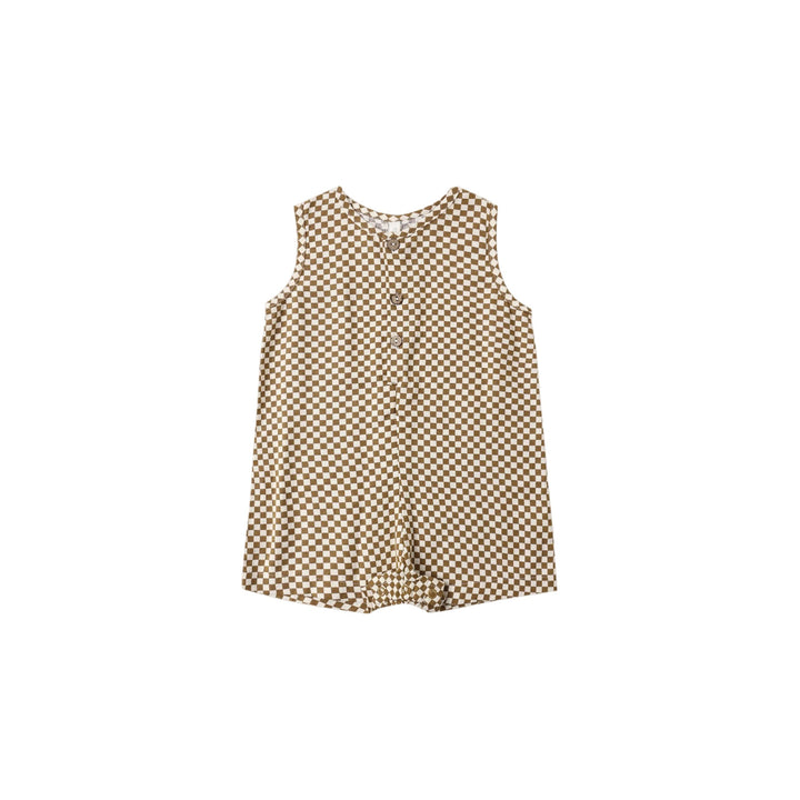 This slim cut Rylee + Cru sleeveless romper is an everyday essential for the warmer days ahead. Includes buttons on front and snaps along bottom for easy changes.

Featuring a &