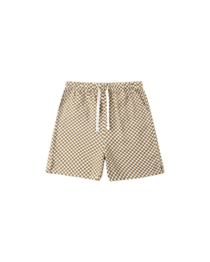 Our Rylee + Cru Perry Shorts are a classic cool style. With side and back pockets and an elastic waistband with a functional drawstring - this look is great for your everyday wardrobe.

Featuring a ‘ocre check’ all-over pattern. Enjoy warm summer days in this vintage look!