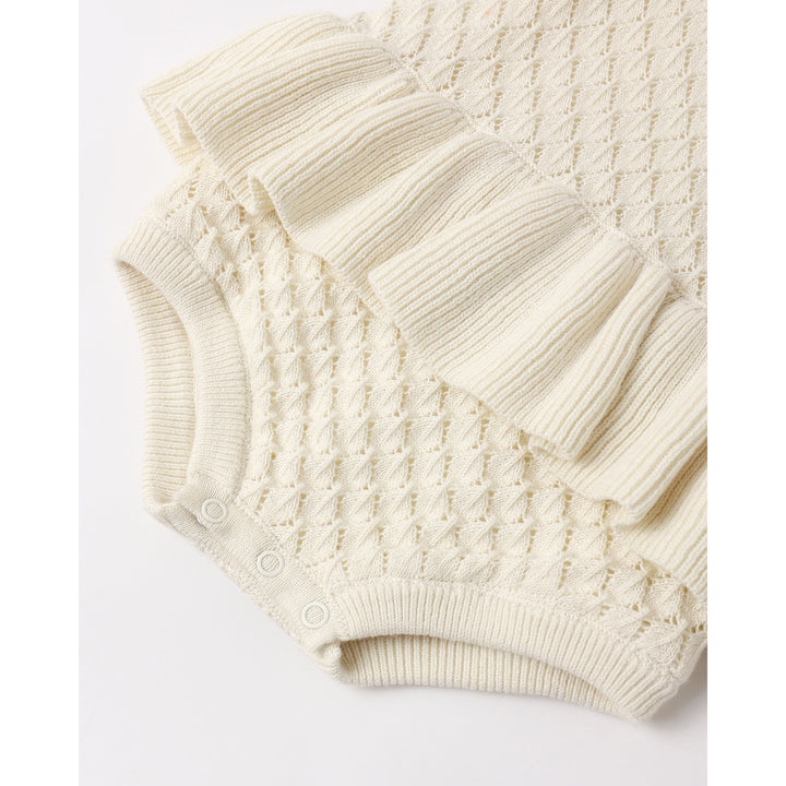 RYLEE + CRU Crochet Ruffle Romper || Natural