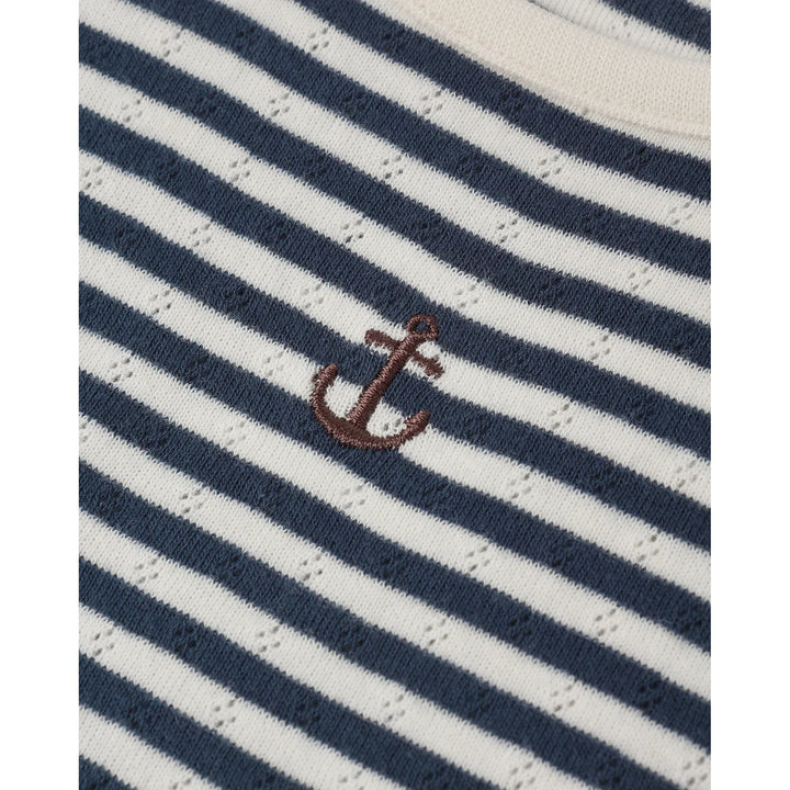 Pointelle Tee | Navy Stripe